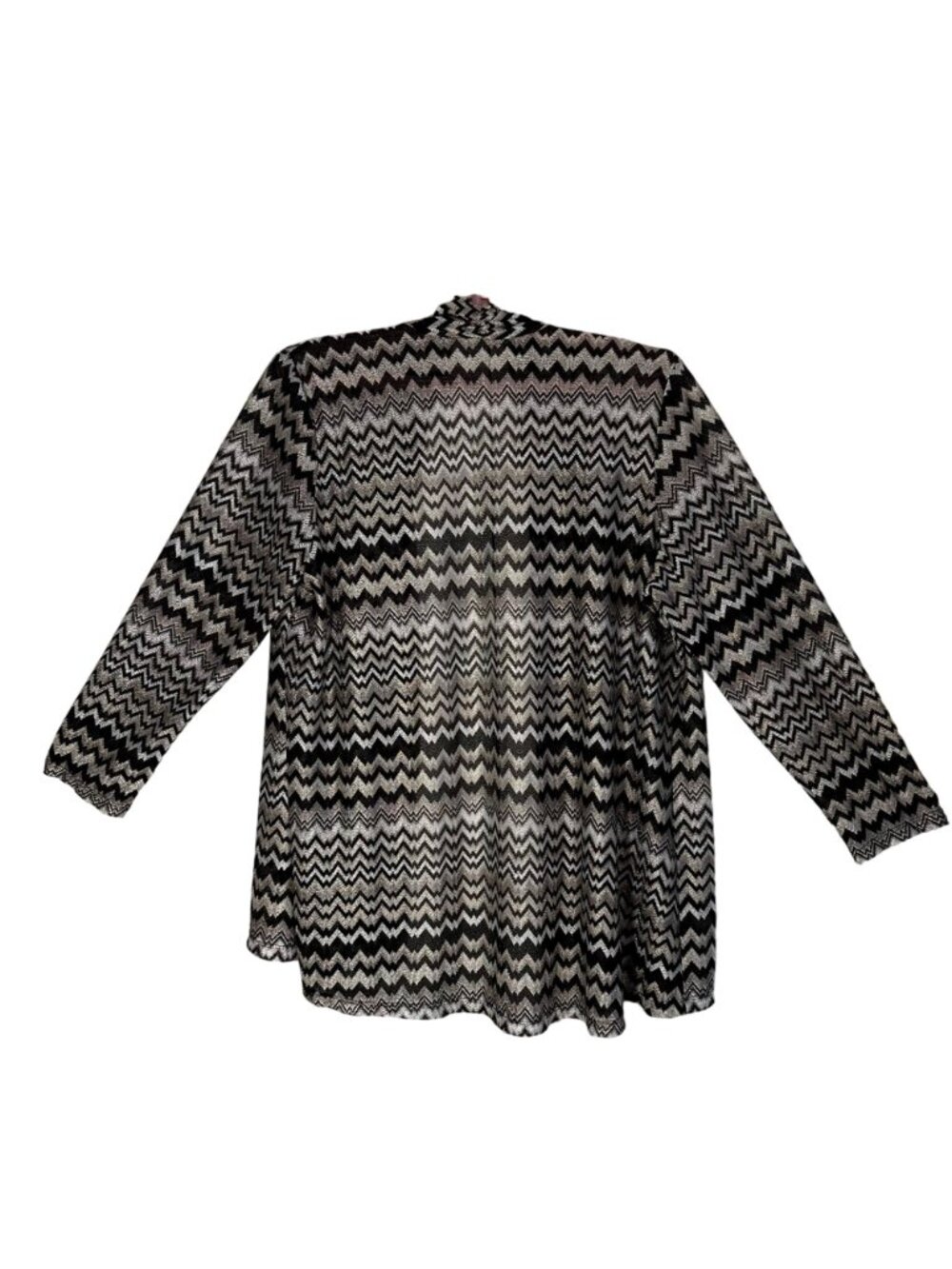 Susan Graver Women's Chevron Pattern Sheer Cardigan Jacket 2X Black Beige Travel - Picture 3 of 11
